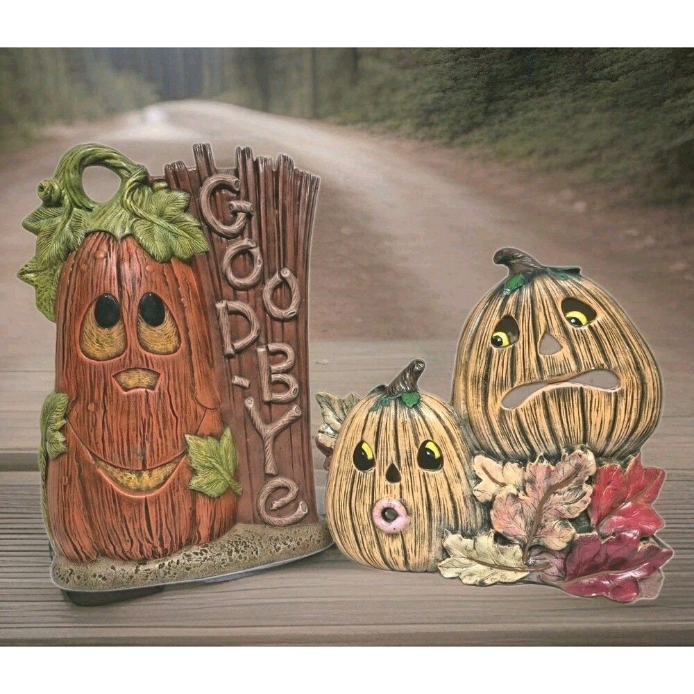 Two Vintage Halloween Ceramics Indoor Outdoor Decorations Welcome/Goodbye 16"